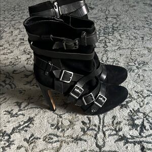 Sam Edelman Black Strappy Buckle High-Heel Ankle Boots size 8